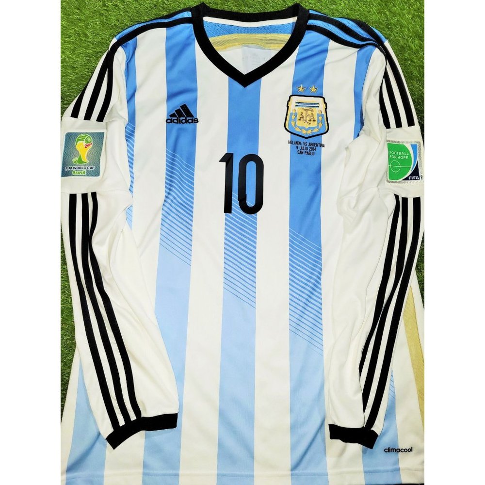 Messi Argentina 2014 WORLD CUP SEMIFINAL Long Sleeve Soccer Jersey Shirt L SKU#